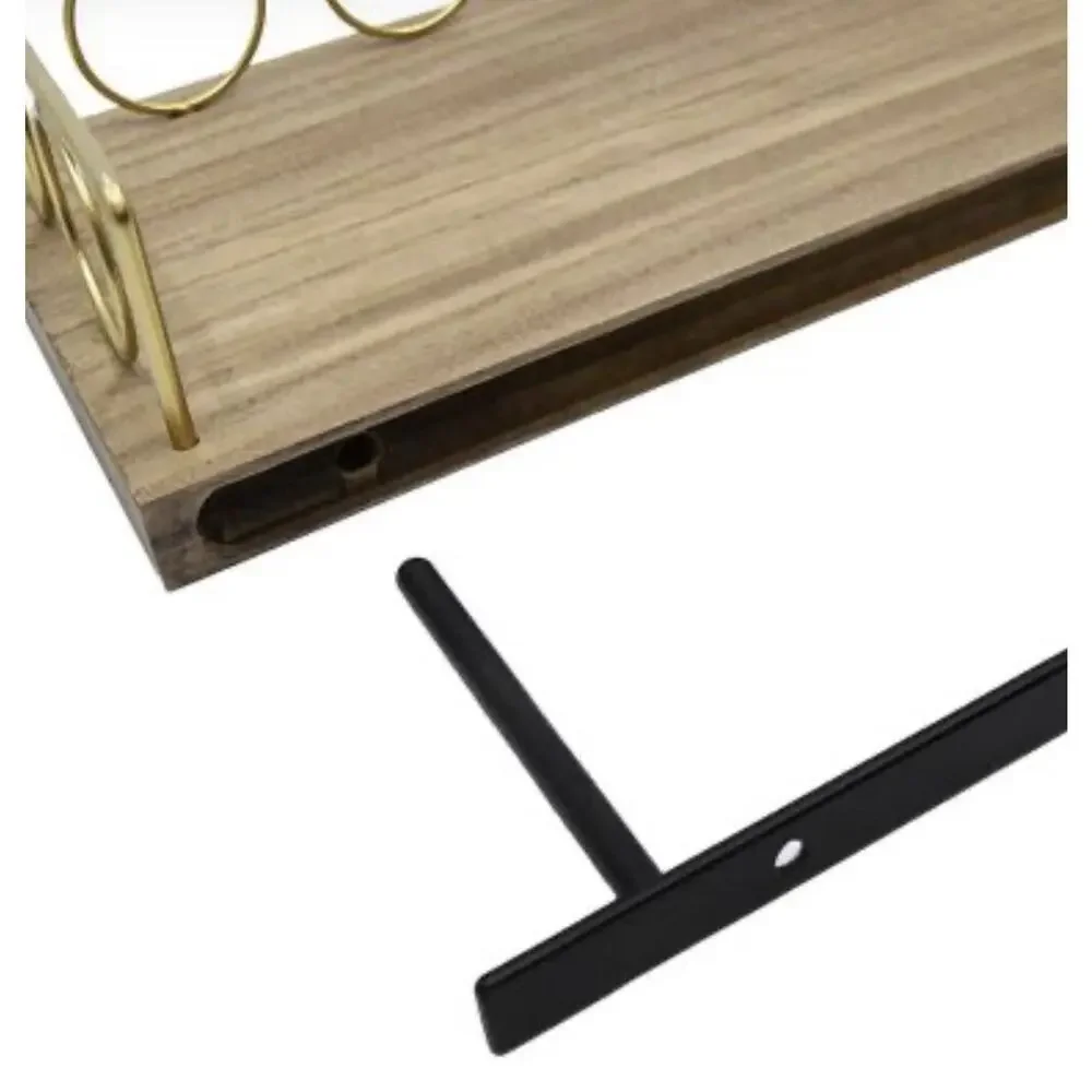New View Circle Gold Rim Floating Shelf Light Wash Gold Wooden Base Easy Mount